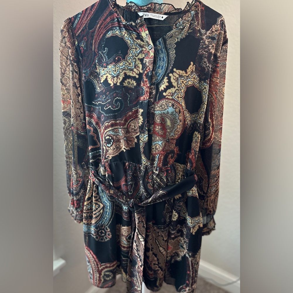 Zara Paisley Dress with Waist Tie Size XL